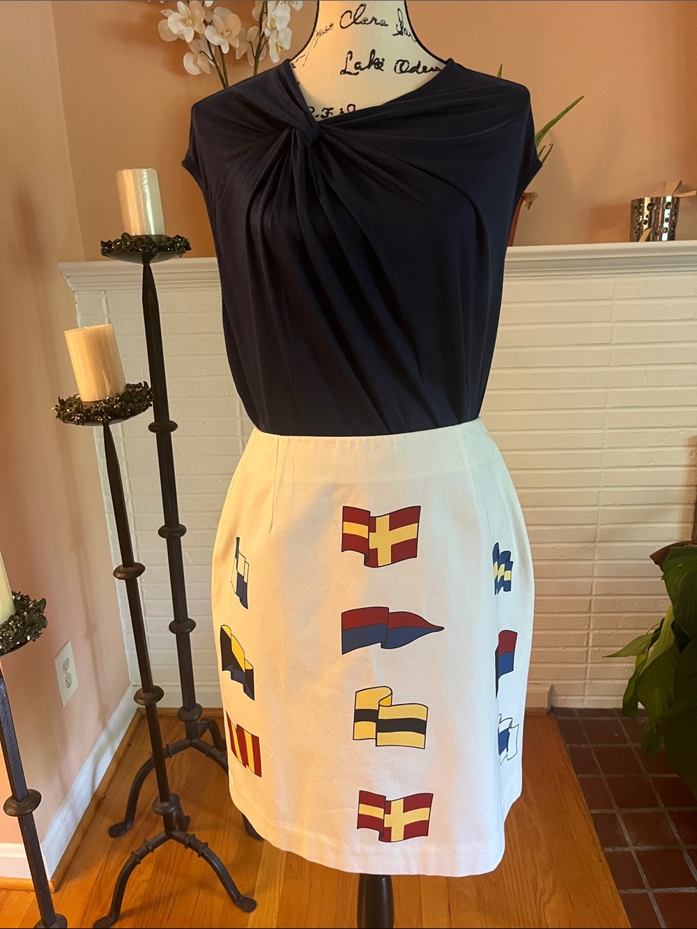 Talbots White Skirt with Multicolor Nautical Flags